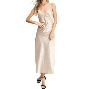 Crescent Miranda Slip Dress with Lace Trim Taupe Size Medium NWT